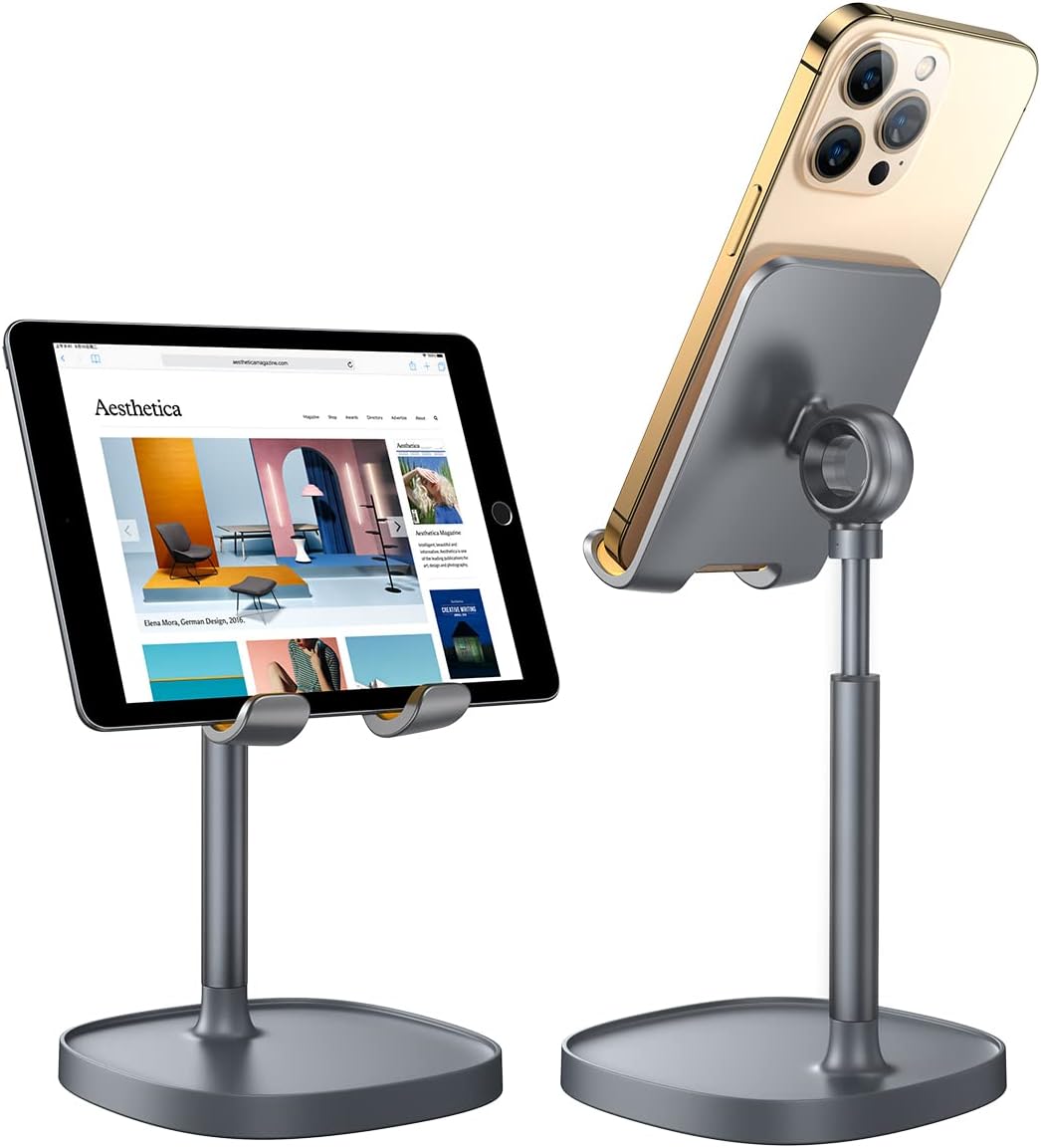 Cell Phone Stand Phone Holder for Desk Recording Office, Women Office Desk Accessories Gifts PC Gaming Essentials iPhone Stand Gadgets Fit OtterBox Case Switch iPad Air Tablet 4-10 in