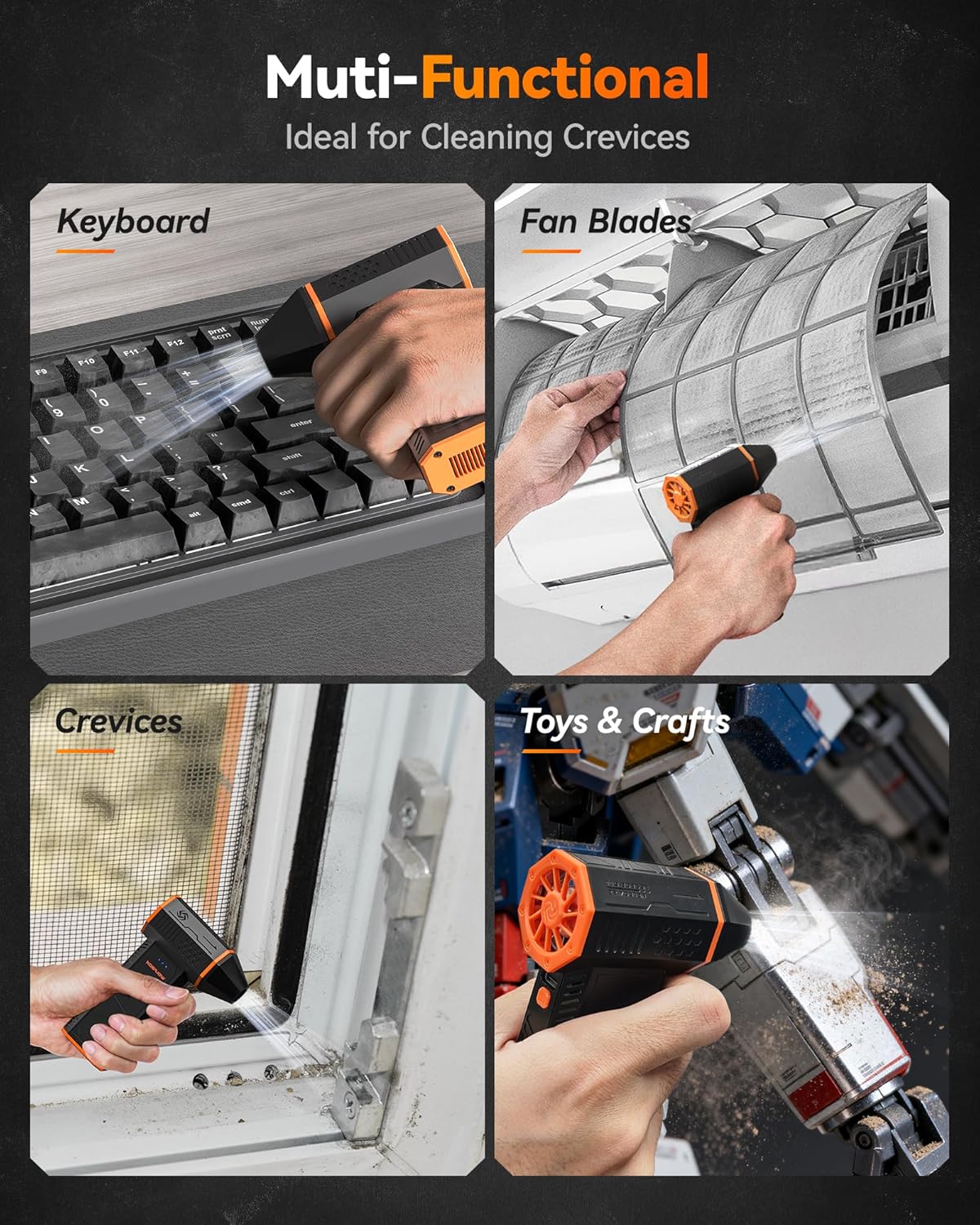 MF50 Compressed Air Duster-110000RPM Super Power Electric Air Duster, 3-Gear Adjustable Mini Blower with Fast Charging, Dust Blower for Computer, Keyboard, House, Outdoor and Car